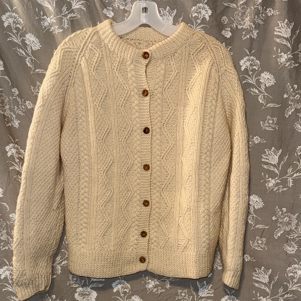 Vintage Hand Knit Cardigan Button Up Sweater